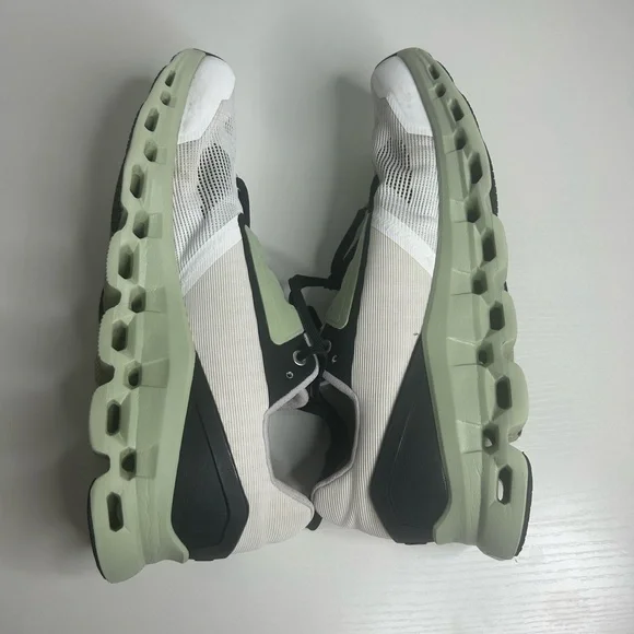 On Running White and Olive Sneakers - Picture 4 of 9